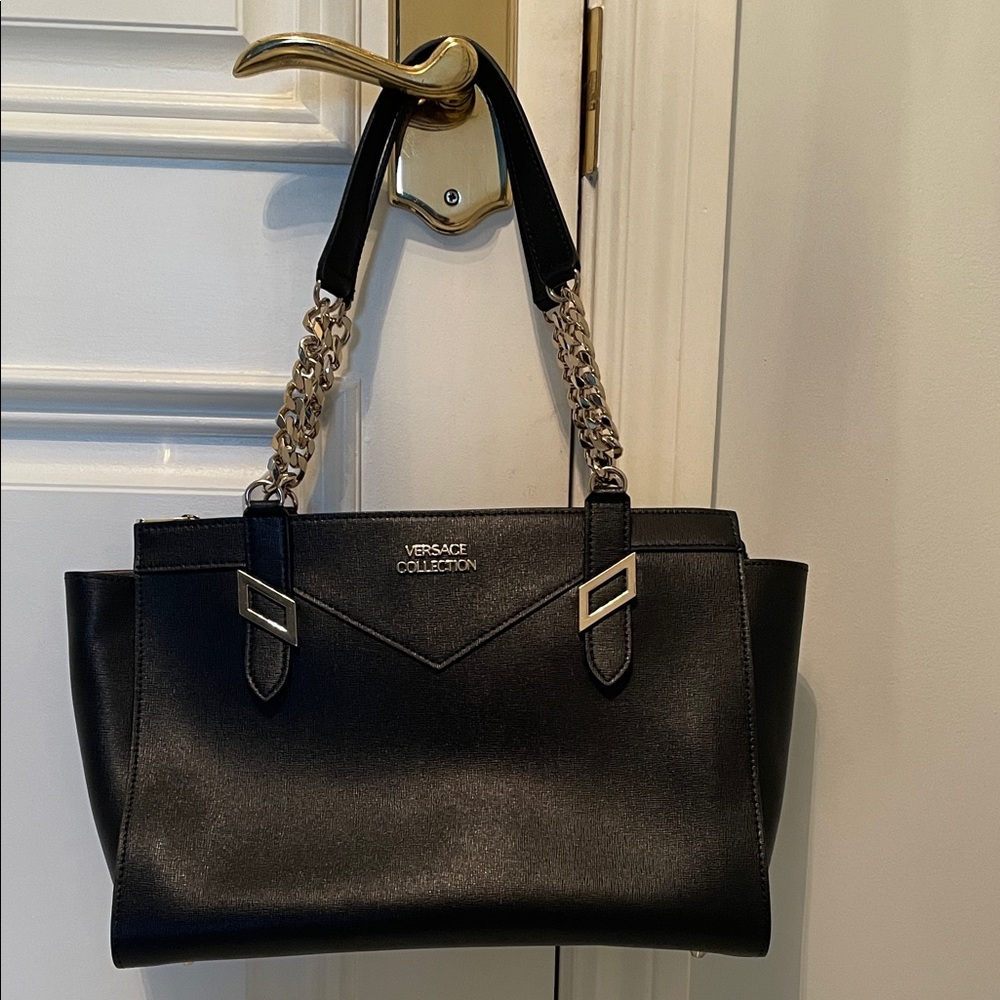 Versace Collection Black Shoulder Bag with Chain Detail